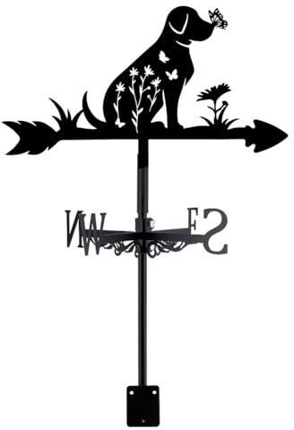 SUPERDANT Hund Wetterhahn Hund Blume Schmetterling Metall Wetterfahne Weather Vane Schwarze Metall Wetterfahnen Schilder Für Dachmontage Bauernhaus Outdoor Hof Schuppen Dekoration