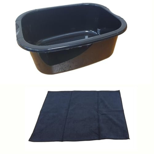 Easy Shopping® 11 Litres Washing Up Plastic Bowl Rectangular Shape and microfibre Cleaning Cloth Multi-Purpose Basin Mixing Sink Tidy Organizers (Black)