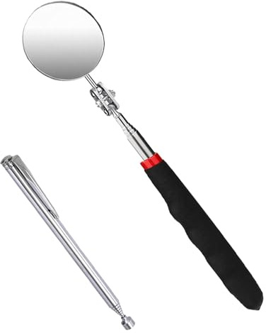 GVSS 2 pezzi specchio meccanico auto estensibile fino a 73 cm, 360 ° girevole rotondo magnete telescopico, specchio meccanico con maniglia allungata, specchio saldatura per ispezione e riparazione