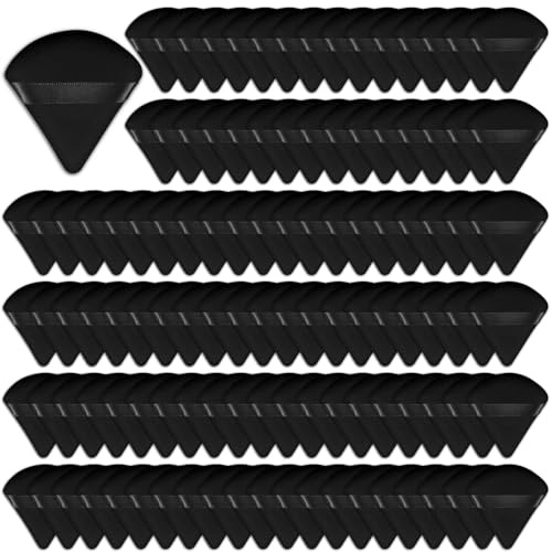 120 Pieces Powder Puff Face Triangle Powder Puff Soft Velour Makeup Puff Velour Puffs for Face Wet and Dry Cosmetic Foundation,Body Powder Blender Loose Mineral Powder Makeup Tool(Black)