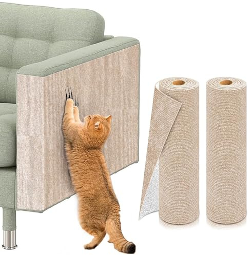 Tappeto Tiragraffi Divano per Gatti, Protezione Divano Graffi Gatto Autoadesivo Tappetino Tiragraffi, Riutilizzabile, Tappeto Antigraffio Gatti per Proteggi Mobili(Beige,30x100cm,2pz)