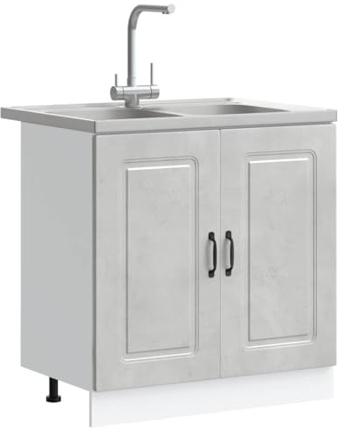 vidaXL Beton-Grauer Spülenschrank mit viel Stauraum und höhenverstellbaren Füßen | Holzwerkstoff Küchenschrank für stylische Innenräume 80X46X81.5 cm Unit modern