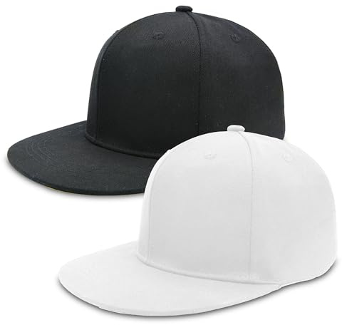 2 Pack Snapback Hat for Men Women, Flat Bill Brim Baseball Cap, 99% Cotton Adjustable Solid Color