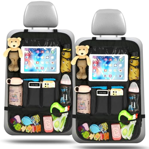 Ezilif Rückenlehnenschutz Auto Kinder Stärke-Upgrade, Autositz Organizer mit 10 Aufbewahrungsbeuteln, Auto Organizer Kinder Leicht Zu Reinigen, Wasserdichter für Rücksitz organizer (2 Stück)
