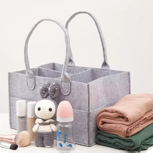 KARLOR Bolsa de pañales de fieltro para bebé, bolsa de bebé, portátil, organizador de pañales plegable, bolsa de fieltro, cesta de almacenamiento con 5 compartimentos para accesorios de bebé, pañales
