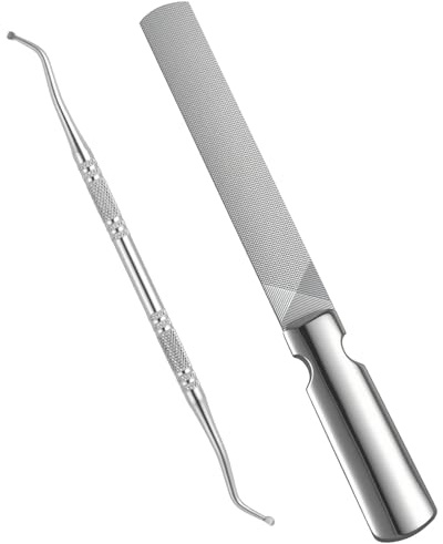 AUYAO Limes à Ongles en Acier Inoxydable à Double Face(12.5cm) et Excavateur Ongles (13.6cm), Poignée Antidérapante, Précision Longue Durée pour Homme, Femme, Enfant, Manucure Cosmétique