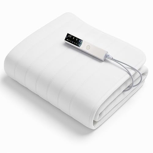 Coprimaterasso Elettrico Scaldaletto Made in Italy, Lavabile, Anallergico, 6 Temperature, 4 Timer, Lato Comando Personalizzabile, Sicuro e Confortevole (WHITE, 150X75)