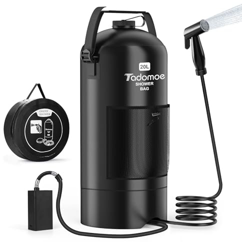 Tadomoe Ducha Portátil Eléctrica Camper 20L, Bomba 2000mAh, Manguera 2m