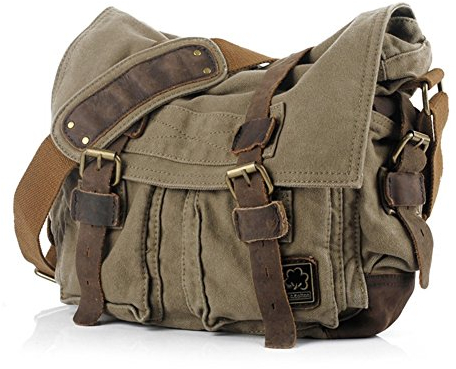JONON Borsa messenger vintage da uomo militare in tela per laptop da 13,3-17, verde 1, Size 17.3