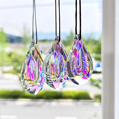 H&D HYALINE & DORA Kristall Prisma Sonnenfänger zum Aufhängen 76 mm/63 mm/50 mm, AB Farbe, 3 Stück