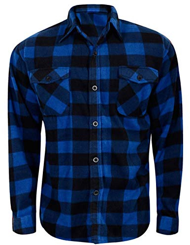 onpointlook Mens Button up Check Lined Lumberjack Brushed Fleece Shirt Work TOP Thermal Warm Winter M-3XL[Blue - 18 Fleece Check,
