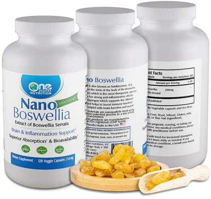 One Planet Nutrition Nano Boswellia 250 mg Veggie Capsules (120 Servings), Boswellia serrata Resin, Supports Cognitive Function for Brain Health, Non-GMO, Vegan, Gluten-Free