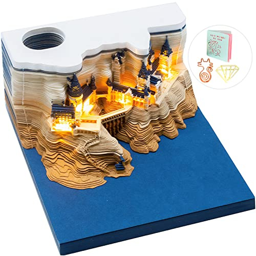 Buladle 3D Memo Pad Magic Castle with Light, 3D Art Notepad Paper Craft Building Block, Tear Off Paper Reveal Castle, Non-Sticky Note Pad Cubes Note Cards Stickers Post Notes for Office/Home