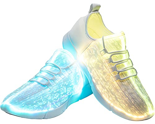 LED Fiber Optic Shoes Light Up Sneakers for Women Men Luminous Trainers Flashing Sneakers for Festivals, Christmas, Halloween, New Year Party with USB Charging, White 39