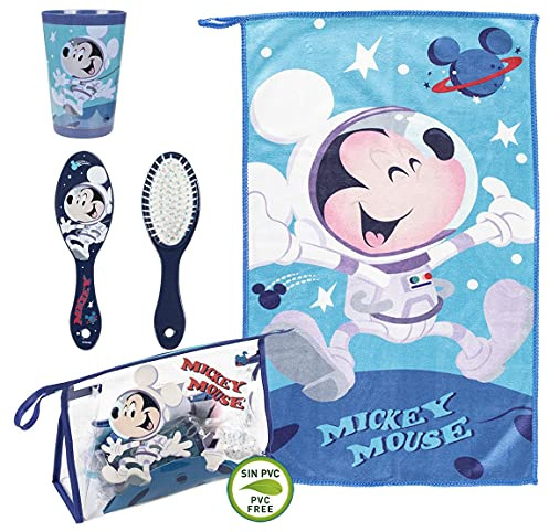CERDÁ Life'S Little Moments - Transparent sminkväska för barn som består av [ plastkopp + hårborste + mikrofiberhandduk] | Officiell Disney-licens, Blå, Especialmente recomendado para niños de 2 a 8
