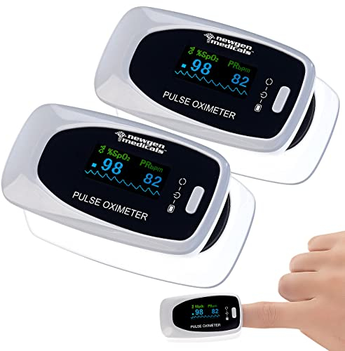 newgen medicals Sauerstoffmesser: 2er-Set medizinische Finger-Pulsoximeter mit LCD-Farbdisplay (Puls Oximeter, Pulsoximeter Sport, Blutdruckmessgerät)