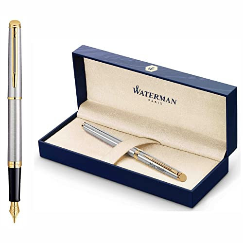 Waterman Hémisphère Fountain Pen with Engraving | Gift for Men and Woman | Inspired by Parisian Fashion | Personalised | Engraved | Blue Ink | Medium Nib (Stainless Steel G.C.)