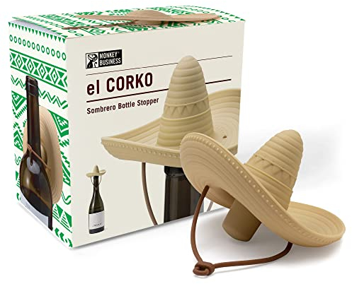 Silicone Wine Stopper/Fun Sombrero Shaped Cap Seals Bottle and Keeps Wine Fresh/Cute Wine Accessories/Fun Kitchen Gadgets/el Corko Bottle Stopper by Monkey Business