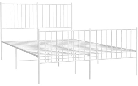 vidaXL Sängram med huvudgavel och fotgavel vit metall 135x190 cm, säng, metallsäng, metall sängram, sängar, metallsängar, metall sängramar, gästsäng