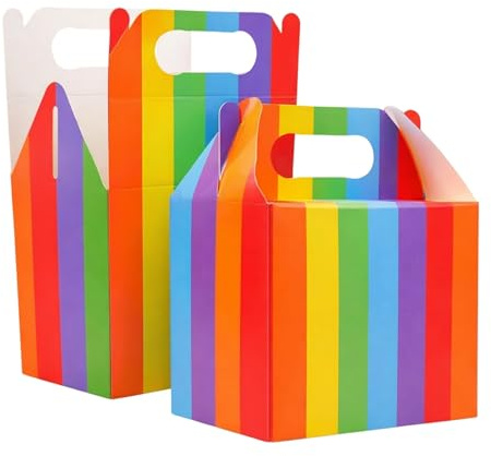 SHATCHI 30Pcs Rainbow Party Food Lunch Boxes Takeaway Containers 14x12x10 cm - Meal Treat, Candy, Cookie, Toys, Cake Packing for Kids Birthday, Wedding, Catering Events, Picnics Party Bags