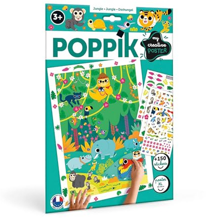 POPPIK 1841203 - Poster creativo con adesivi per animali rimovibili, per bambini dai 3 anni in su, 46 x 68 cm