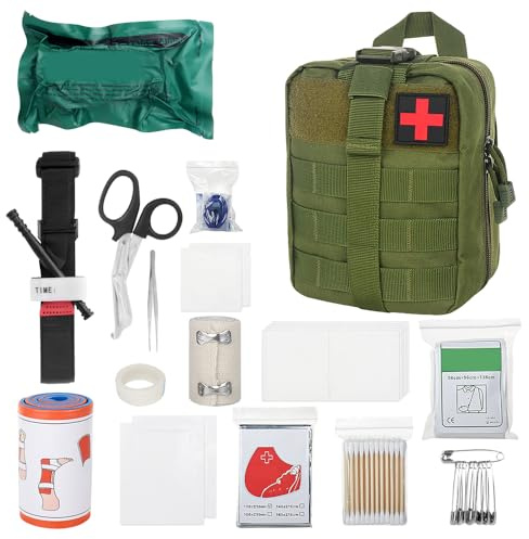 Mineup första hjälpen set utomhus, 46 stycken reseapoteksväska, militärförsta hjälpen-väska, medicinsk väska för camping, jakt, vandring, hem, bil och äventyr (armégrön)