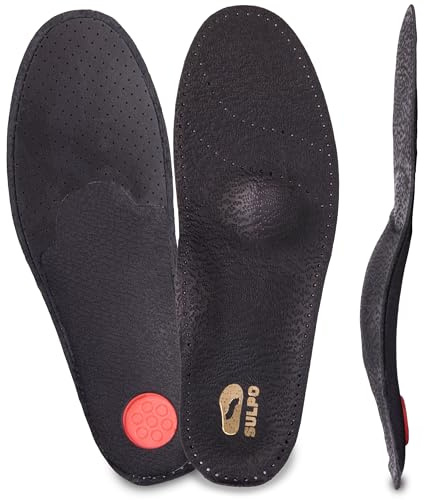 SULPO Plantillas ortopédicas - Plantillas cómodas para zapatos de piel auténtica con arco para el pie plano y las molestias del metatarso, 1 par (negro, 38)