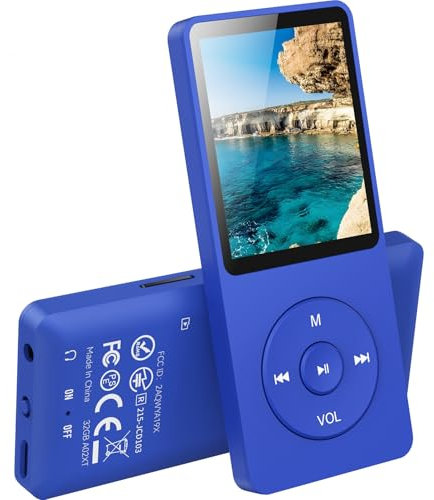 AGPTEK 32GB Reproductor MP3 Bluetooth 5.3, MP3 con Altavoces, HiFi Lossless Music Player Portátil, Radio FM/Soporte de Grabación, MP3 Deportivo, (Auriculares no incluidos), Azul