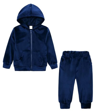 Ensemble Survetement Enfant Garcon 1-8 Ans Sport Velours Hiver Sweats à Capuche garçon Manche Longue Veste Manteau Fille zippée avec Poches Pantalon Jogging Mode Decontracte (Navy, 3-4 Ans)