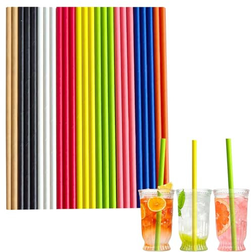 100 pièces Pailles Carton Jetables Biodégradable Recyclable,Pailles en Papier Kraft de Écologique Mélange Couleurs pour Cocktail Jus Café Smoothie,pour Anniversaire, Mariage, Noël,Douche de Bébé,Fête