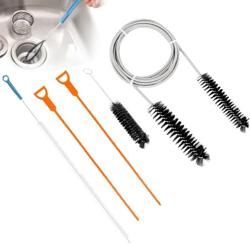 5 herramientas desatascadoras de drenaje, cepillo flexible de limpieza de tubo de alimentación, limpieza delgada de agujeros de drenaje, cepillo limpiador de tuberías de drenaje de doble extremo,