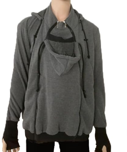 Mdrcg Sweat-Shirt Kangourou Multifonction 2 en 1 pour Homme, Veste à Capuche pour Papa et Porte-bébé,Gris,XXL