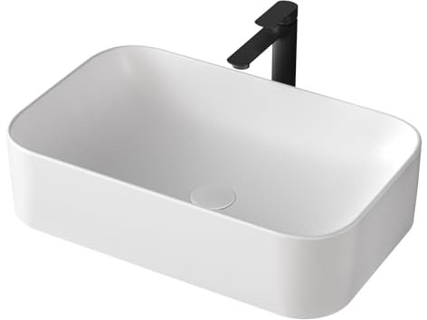 EMKE Lavabo à poser rectangulaire 61 x 38 x 15 cm, lavabo pour toilettes, lavabo en céramique pour salles de bain, blanc mat