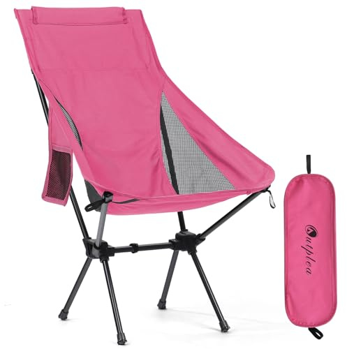 Outplea Campingstol med hög rygg, bärbar utomhusstol, rosa | med bärväska och sjunkande fötter och sidoficka, vikbar kompakt storlek, lätt, för vandring gräsmatta resor picknick strand