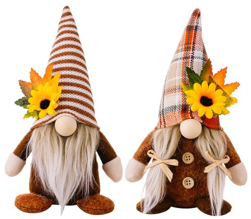JOAASU Set of 2 Autumn Gonk Decorations, Fall Gnomes Decor, Autumn Faceless Gnomes, Harvest Fall Gifts, Handmade Harvest Sunflower Maple Leaf Elf Dwarf Tomte for Kitchen Home Decorations