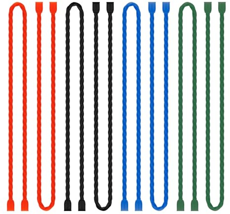 LOIUO 18-Inch Silicone Twist Ties 8PCS Reusable Cable Ties Steel-Core Straps Rubber Organizer All Purpose Bendable Cord for Indoor Outdoor Bundling Holding Securing and Wrapping Cables (4 Colors)
