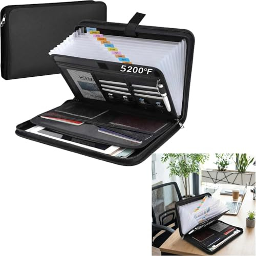 STOUCLA Incombustible Carpeta Clasificadora,Carpeta Clasificadora a4 | Contiene 13 carpetas transparentes para etiquetas con asas y cremalleras, aptas para oficinas, hogares y escuelas, negro
