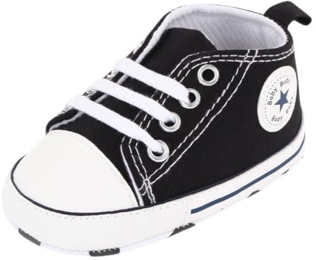 Baby Trainers – Soft Sole Canvas Baby Shoes for Boys & Girls, Non-Slip First Walker Sneakers (Black, UK Footwear Size System, Toddler, Age Range, Medium, 0 Months, 6 Months)