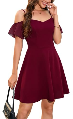 MISSJOY Women's Off Shoulder Cocktail Dresses Elegant Chiffon Sleeve Short Wedding Guest Graduation Homecoming Prom Party Dress