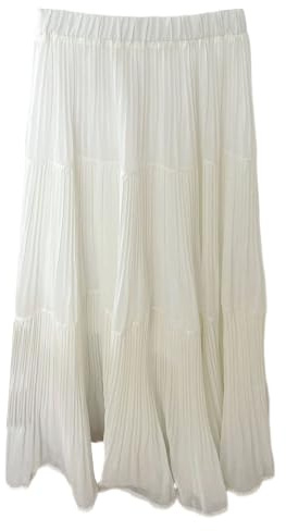 Kvinnors Chiffong Maxikjol Plisserad Boho Kjolar Med Elastisk Midja | Flerstegsvolang, chiffong, A-linje, lätt, andningsbar, resår i midjan, vit, medium