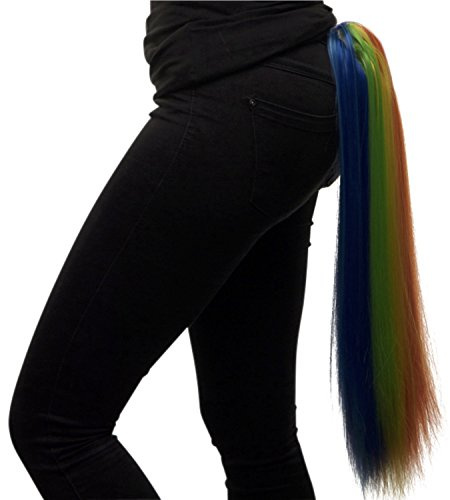 Balinco Einhorn Kostüm-Accessoire – bunter Pferdeschwanz in Regenbogenfarben – 65 cm