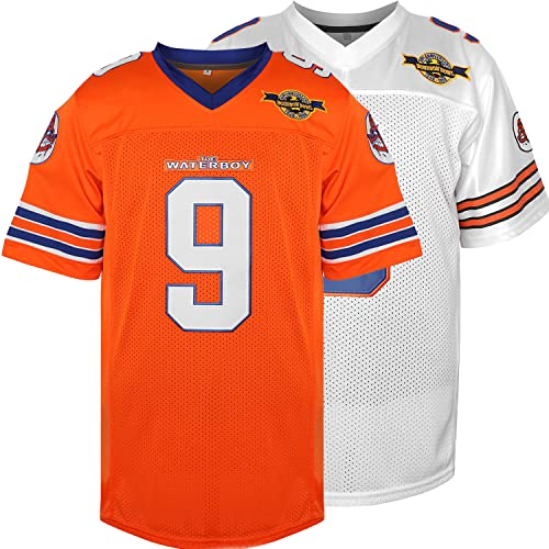 The Waterboy #9 Bobby Boucher Adam Sandler 50th Anniversary Movie Mud Dogs Bourbon Bowl Football Jersey (Orange, 3X-Large)
