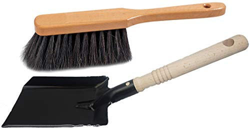 Kehrganitur Kehrset Kohleschaufel Kohlelöffel Ascheschaufel Handfeger (1, Kohleschaufel schwarz + Handfeger)