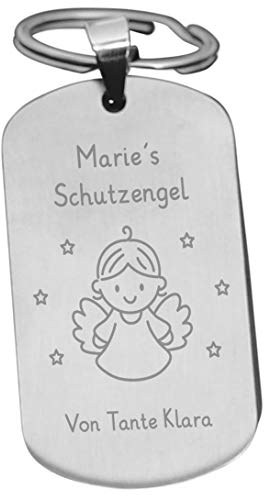 LAUBLUST Schutz-Engel Schlüsselanhänger mit Gravur | Personalisiertes Geschenk | Silberfarbig, inkl. Geschenkbox
