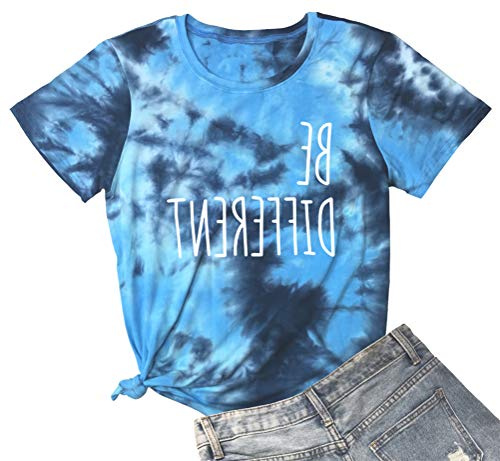 LOOKFACE Women Cotton Tie Dye T Shirts Blue XX-Large