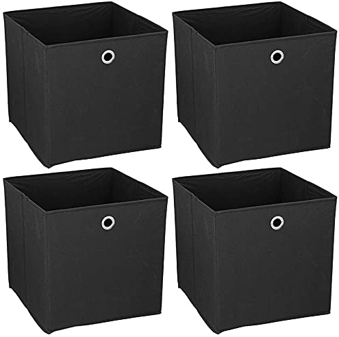 Murago - 4er Set Faltbox ca. 30x30x30 cm Schwarz - Aufbewahrungsbox faltbar Aufbewahrungs Körbe Einschub Korb Boxen Box Stoff Regalkorb Klappbox Organizer