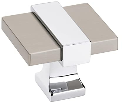 Amerock | Cabinet Knob | Satin Nickel/Polished Chrome | 1-3/8 inch (35 mm) Length | Overton | 1 Pack | Drawer Knob | Cabinet Hardware