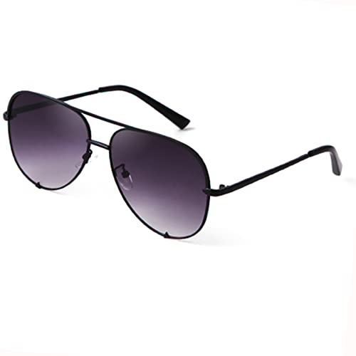 ADE WU Retro Oversized Aviator Sunglasses for Women Vintage Black Aviators Woman Ladies Pilot Sun Glasses,Grey Gradient Lens 58mm