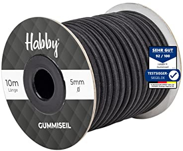 Habby Accessories spänngummi för presenning, expanderrep, gummirep för släpvagnspresenning, presenningsrep, bungee cord, spännrep, mycket elastiskt rep, svart (10 m 5 mm