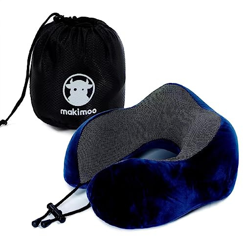 Almohada de viaje de espuma viscoelástica, almohada para el cuello con soporte para la cabeza de 360 grados, cómoda y liviana, ideal para dormir en avión, automóvil, autobús y uso doméstico (azul)